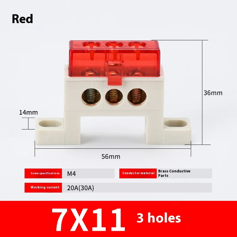 Zero Wire Terminal 3/4/5/6/7/10-Hole Distribution Box Terminal Block Dustproof Ground Copper Bar Bridge Type Busbar With Cover