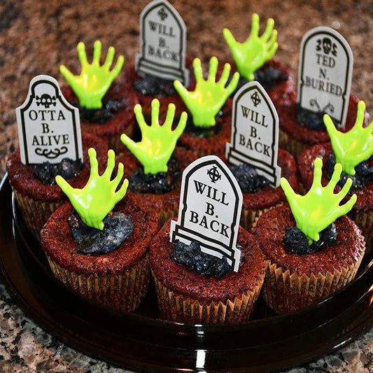 12pcs Halloween Cupcake Toppers Tombstone Graveyard Cake Toppers Scary Cupcake Decoration Table Centerpiece Appetizer Sticks