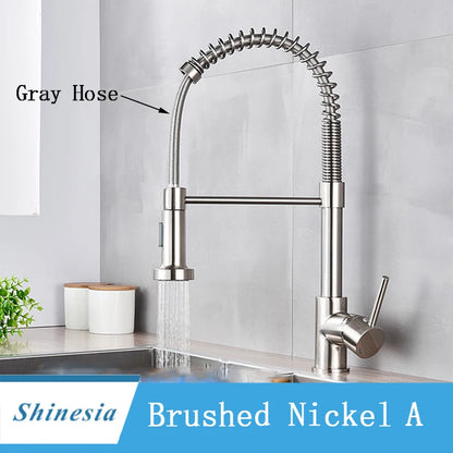 Shinesia Brushed Nickel Kitchen Faucet Deck Mounted Mixer Tap 360 Rotation Stream Sprayer Nozzle Kitchen Sink Hot Cold Taps