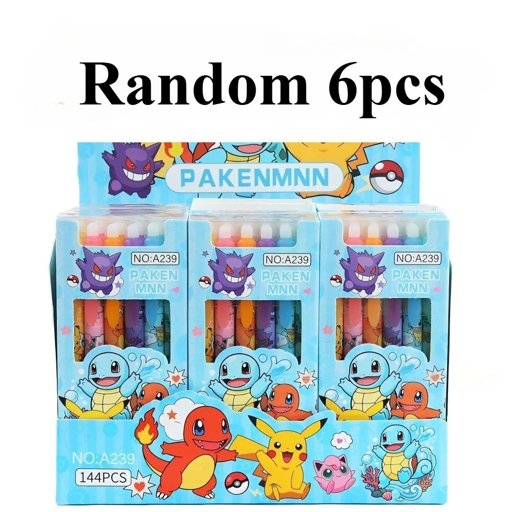 Random 6/12/24pcs Pokemon 0.5mm Blue Ink Erasable Neutral Pens Cute Student School Supplies Cartoon Stationery Rubbable Pen