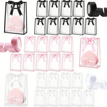 10 Pcs Gift Bags, 1 Roll of Ribbon, Reusable PP Holiday Bag with Ribbon, Suitable for Valentine's Day, Weddings, and Birthdays