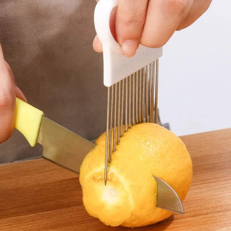 Stainless Steel Onion Cutter Holder Food Slicers Assistant Tomato Onion Slicer Holder Vegetables Cutting Fork Kitchen Gadgets
