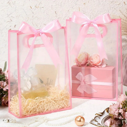 10 Pcs Gift Bags, 1 Roll of Ribbon, Reusable PP Holiday Bag with Ribbon, Suitable for Valentine's Day, Weddings, and Birthdays