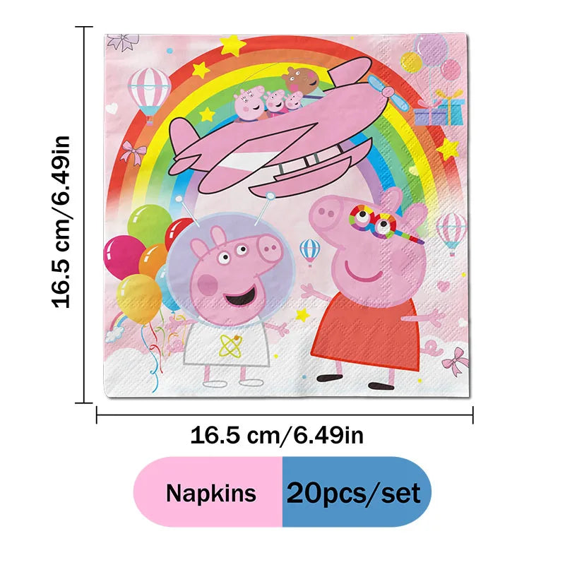 Peppa Pig Theme Party Supplies Tableware Cup Plate Straw Napkins Spiral Honeycomb Paper boxe Background Girls Birthday Decorate