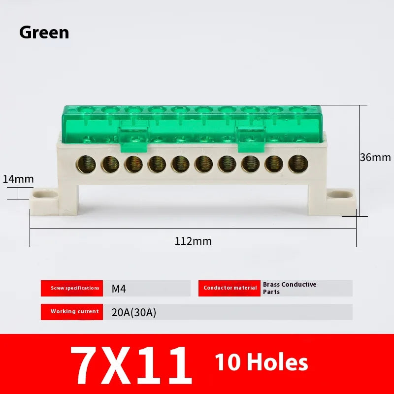 Zero Wire Terminal 3/4/5/6/7/10-Hole Distribution Box Terminal Block Dustproof Ground Copper Bar Bridge Type Busbar With Cover