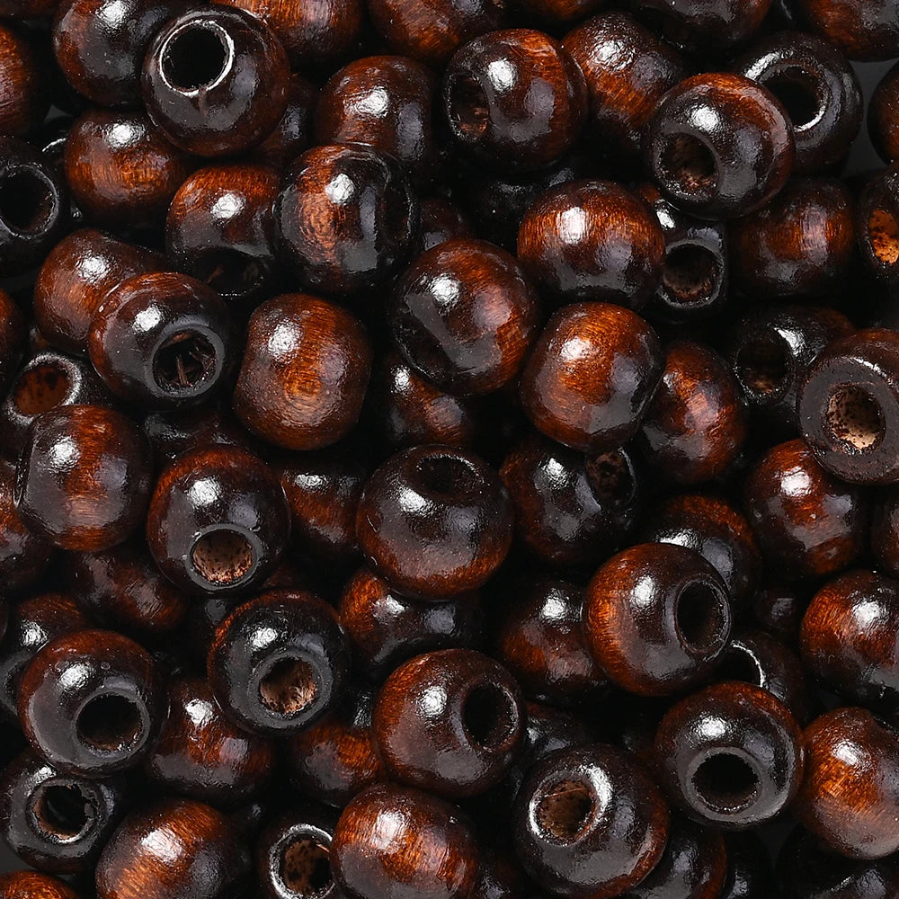 200pcs/lot 11mm Brown Wooden Beads Large Hole Loose Spacer Beads for Vintage Round Jewelry Making DIY Beaded Bracelet Necklace