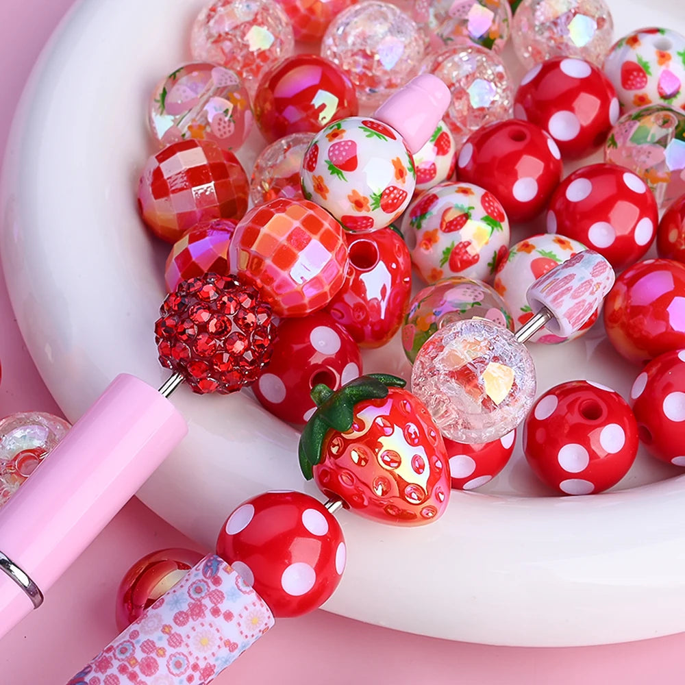 20pcs/lot Acrylic Fruit Strawberry Beads Mixed Loose Spacer Beads for Jewelry Making DIY Bracelet Necklace Bead Accessories