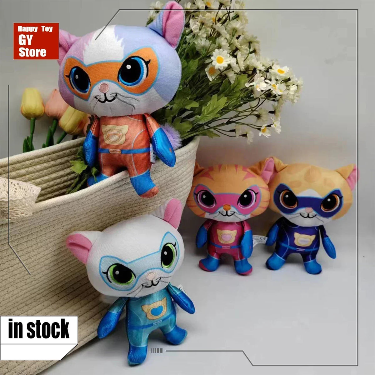 Super Kitties Team Anime Plush Toys Crystal Super Soft Plush Toy Doll Blue Kitten Green Kitten Yellow Kitten Toy doll Kids gift
