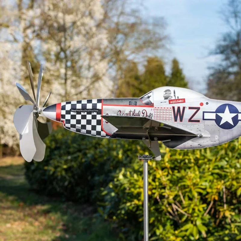 3D Plane Garden Weather Vane Pinwheel Anti-corrosion Plug-in Windmill Wind Spinner Metal Airplane Weatherproof Garden Decoration