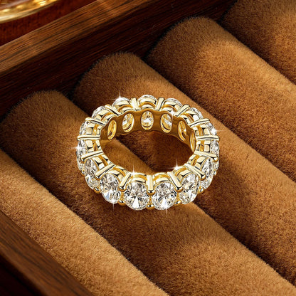 OXTAO 4x6mm Oval Cut Full Moissanite Eternity Rings Anniversary Gifts for Women Men 14K Gold Filled Jewelry Elegant Stackable Wedding Ring with Certified