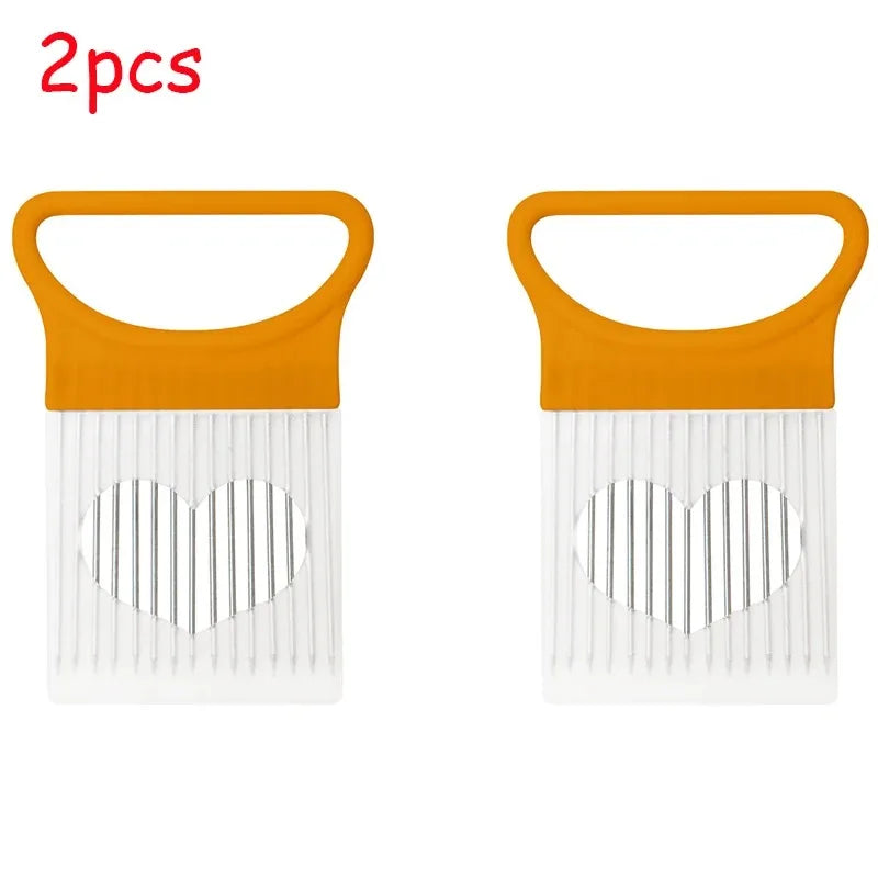 Stainless Steel Onion Cutter Holder Food Slicers Assistant Tomato Onion Slicer Holder Vegetables Cutting Fork Kitchen Gadgets