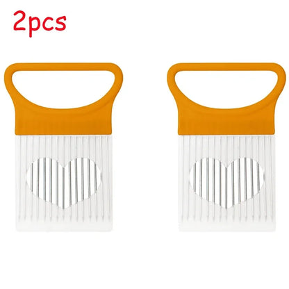 Stainless Steel Onion Cutter Holder Food Slicers Assistant Tomato Onion Slicer Holder Vegetables Cutting Fork Kitchen Gadgets