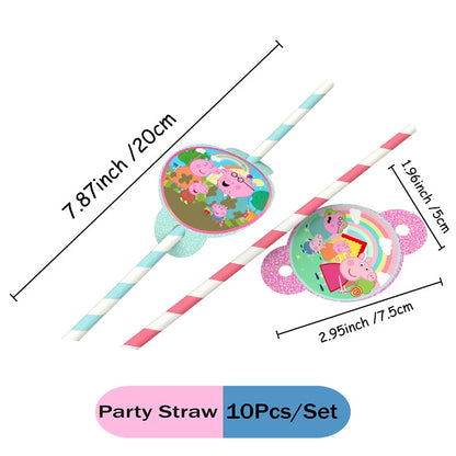 Peppa Pig Theme Party Supplies Tableware Cup Plate Straw Napkins Spiral Honeycomb Paper boxe Background Girls Birthday Decorate