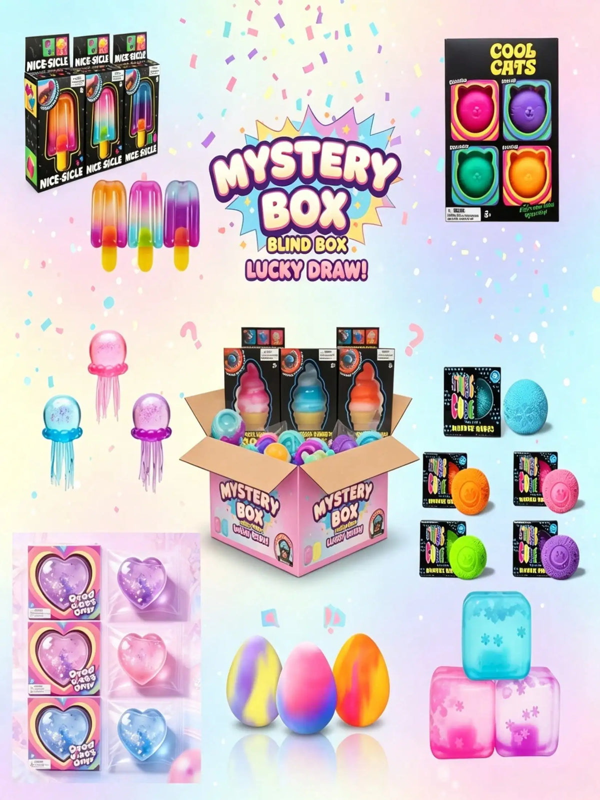 Lucky Surprise Blind Bag Squishy Toys, Soft Slow Rebound Stress Relief Fidget, Random Cute Collectible Gift for Kids Adults, Birthday Party Favors Easter Stocking Stuffers
