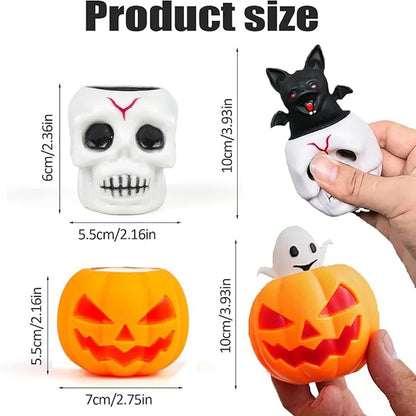Halloween Squeeze Toys Pumpkin Skeleton Squishy Toys for Kids Stress Relief Sensory Toys Ghost in Cup Fidget Toys Ball