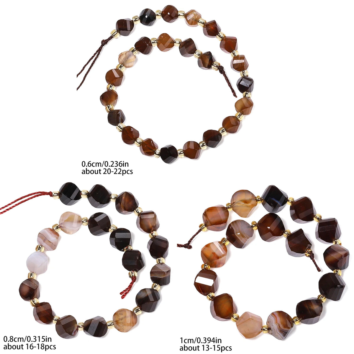 Natural Coffee Stripe Agate Stone Beads 6-10mm Faceted Twist Shape Beads Loose Spacer Beads for Jewelry Making Diy Accessories