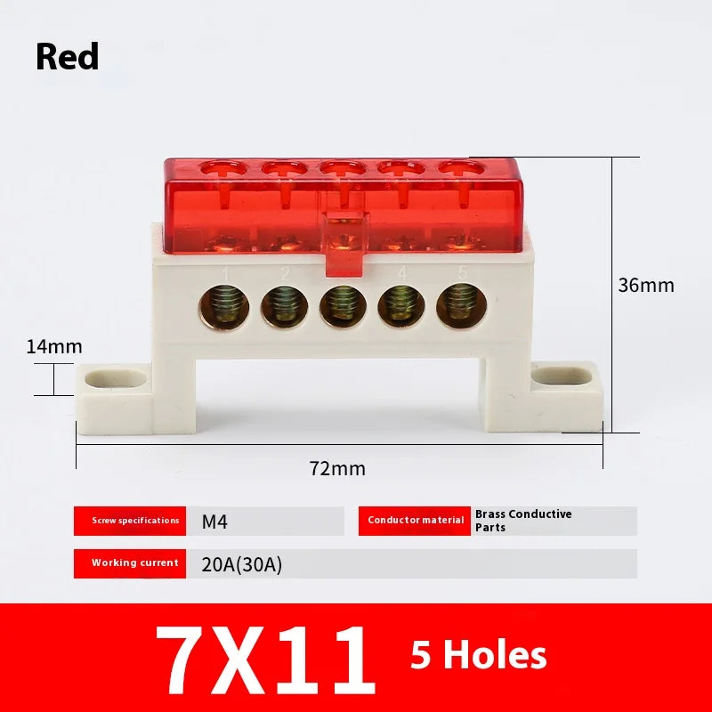 Zero Wire Terminal 3/4/5/6/7/10-Hole Distribution Box Terminal Block Dustproof Ground Copper Bar Bridge Type Busbar With Cover