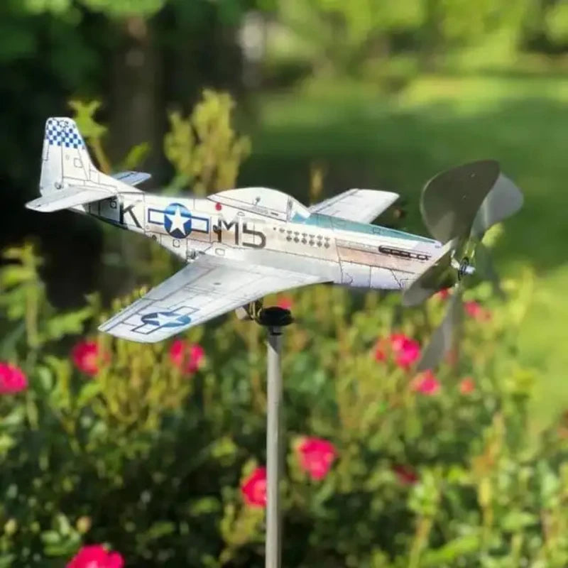 3D Plane Garden Weather Vane Pinwheel Anti-corrosion Plug-in Windmill Wind Spinner Metal Airplane Weatherproof Garden Decoration