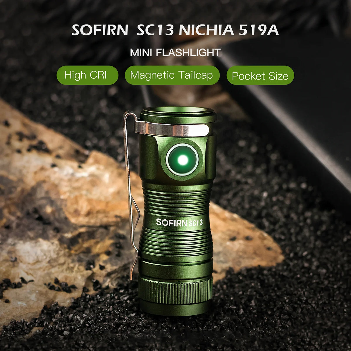 Sofirn Mini SC13 SST40 LED 1300lm Tactical 18350 Rechargeable Flashlight 6000K Keychain Light with Magnetic