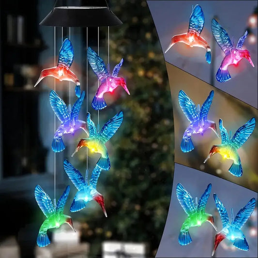1pc Solar Wind Chimes Color Changing Outdoor Solar Hummingbird Lights 6LED Wind Chimes Solar Powered Lights For Garden Decoratio