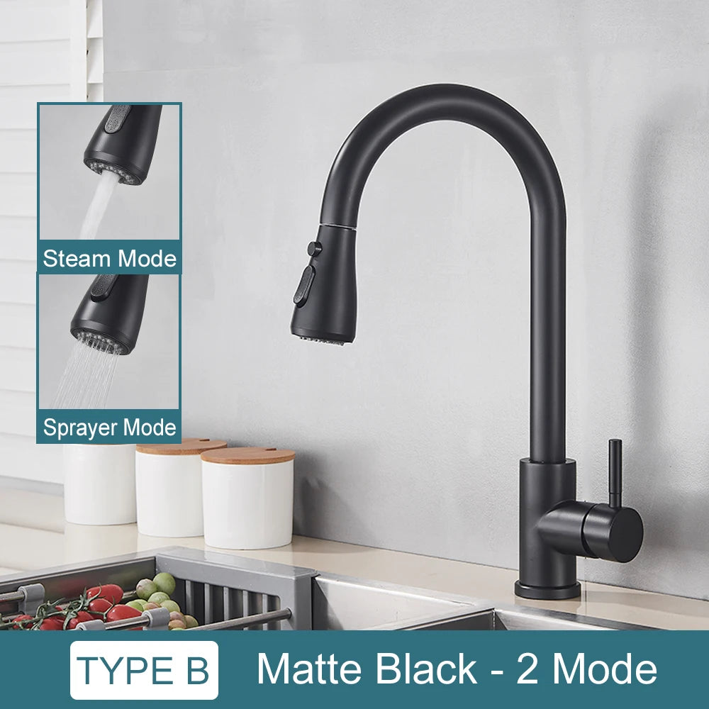 Black Kitchen Faucet Two Function Single Handle Pull Out Mixer  Hot and Cold Water Taps Deck Mounted