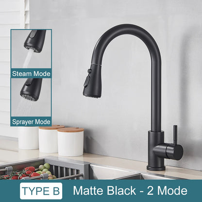 Black Kitchen Faucet Two Function Single Handle Pull Out Mixer  Hot and Cold Water Taps Deck Mounted