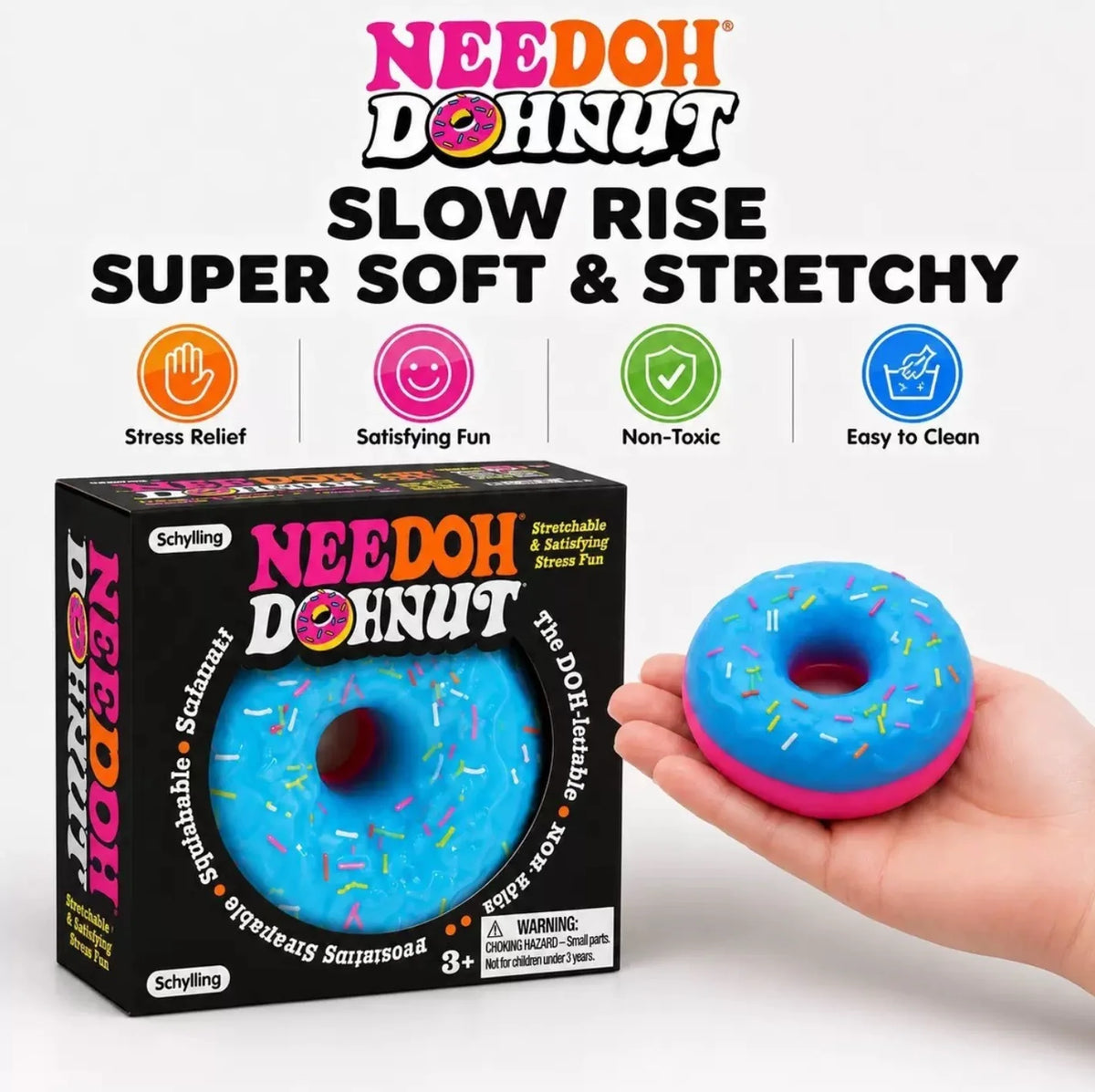 Needoh Dippin Dazzler Egg Donut Stress Relief Squishy Cube Anti-Anxiety Squeeze Toy For Focus ADHD Population Gifts.