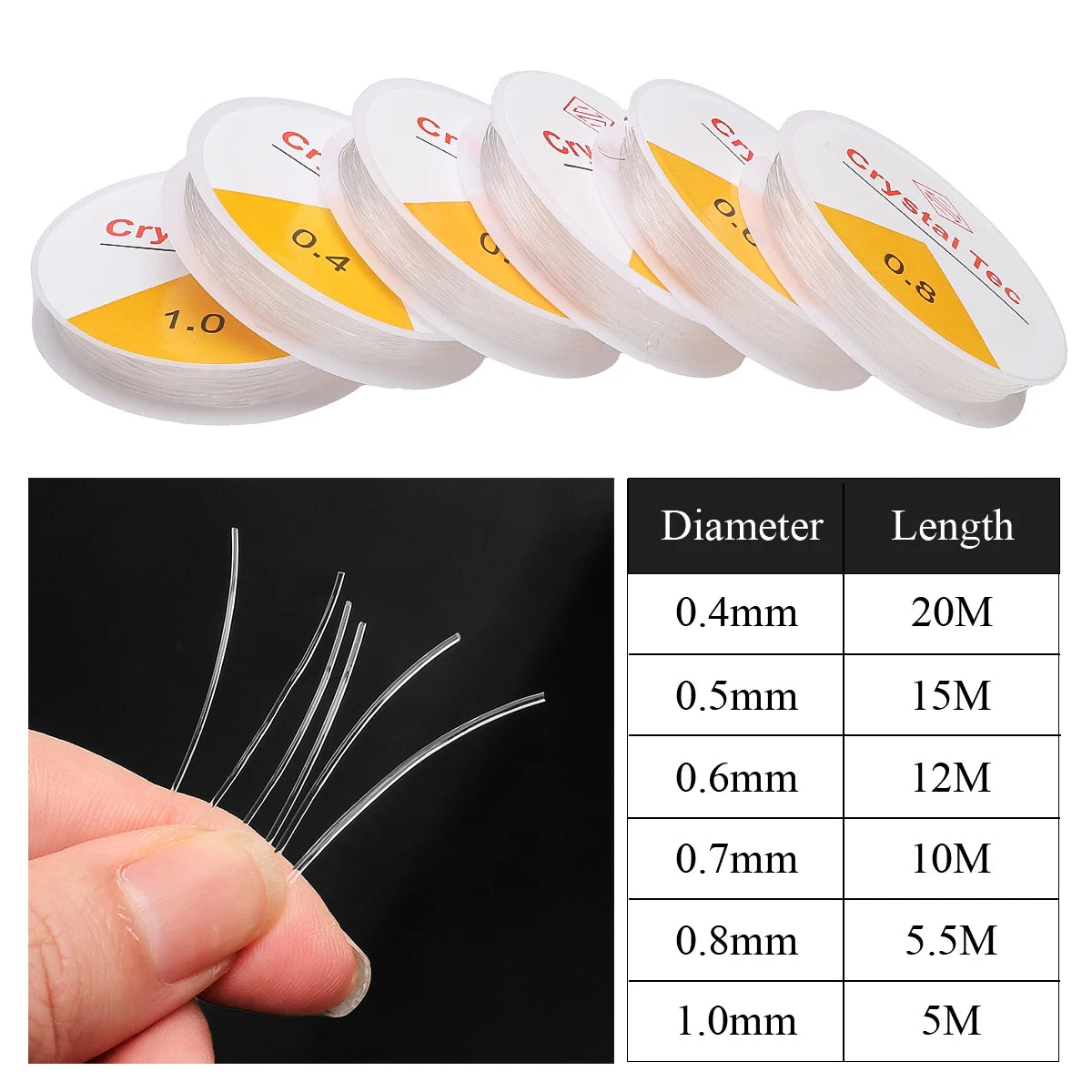 0.4-1.0mm Strong Crystal Elastic String, High Resilience Clear Stretch Cord for Bracelet Jewelry Making DIY Beading Thread