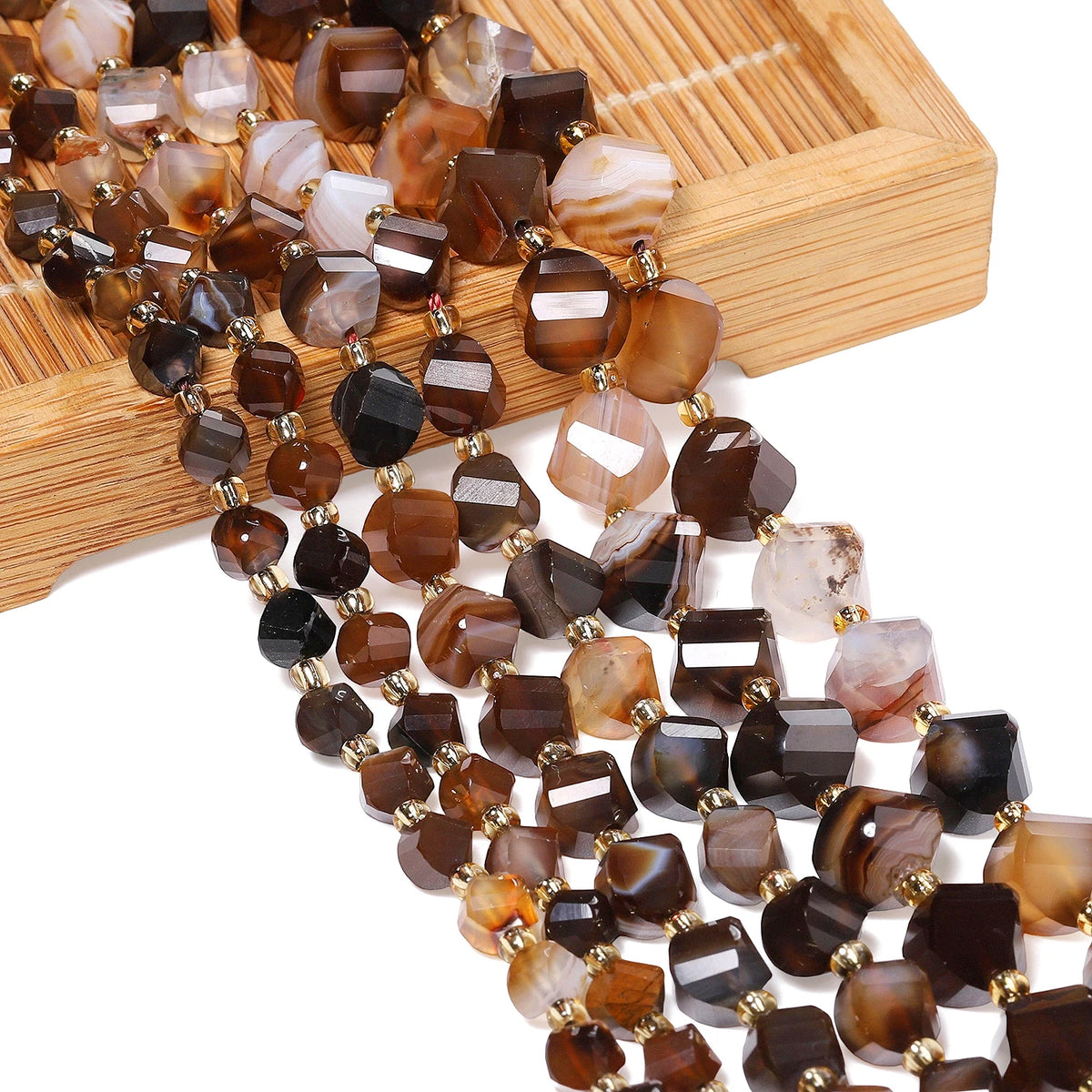Natural Coffee Stripe Agate Stone Beads 6-10mm Faceted Twist Shape Beads Loose Spacer Beads for Jewelry Making Diy Accessories