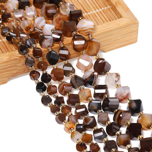 Natural Coffee Stripe Agate Stone Beads 6-10mm Faceted Twist Shape Beads Loose Spacer Beads for Jewelry Making Diy Accessories