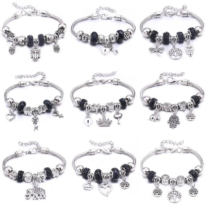 2025 New Charm Bracelet & Bangles Jewelry white butterfly Crown Beads Bracelets Brands Bracelets Fit Women Girl Gift