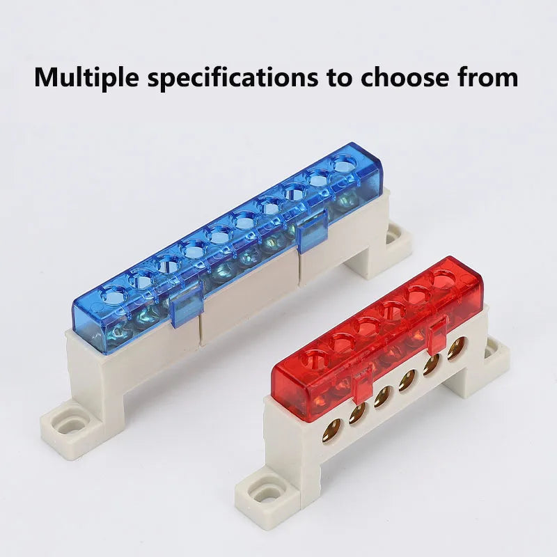 Zero Wire Terminal 3/4/5/6/7/10-Hole Distribution Box Terminal Block Dustproof Ground Copper Bar Bridge Type Busbar With Cover