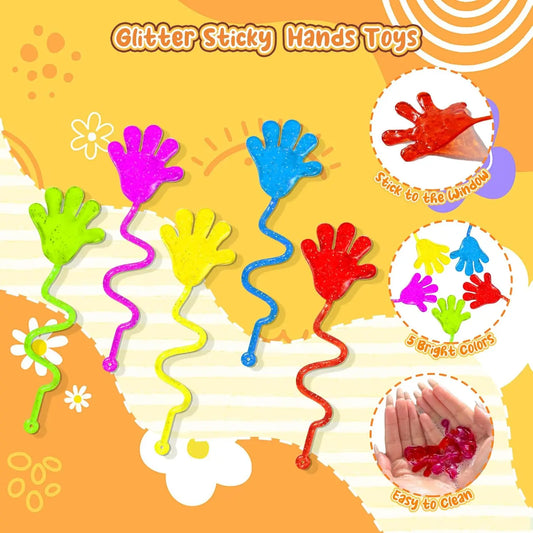 50/100PCS Glitter Sticky Hands for Kids Mini Stretchy Slap Hands Toys Little Hands Sticky Hands for Party Favors Birthday Gifts