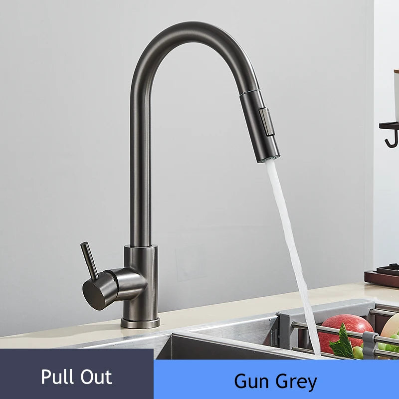 Brushed Gold Kitchen Faucet Pull Out Kitchen Sink Faucet Single Handle Faucet 360° Rotatble  Kitchen Tap  Hot Cold Mixer Crane