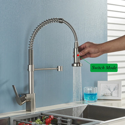 Brushed Nickel Kitchen Faucet Sink Faucet One Handle Spring Hot and Cold Water Tap Deck Mounted  Stream Sprayer Stainless Steel