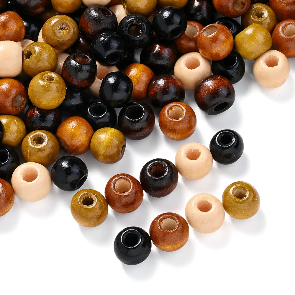 200pcs/lot 11mm Brown Wooden Beads Large Hole Loose Spacer Beads for Vintage Round Jewelry Making DIY Beaded Bracelet Necklace