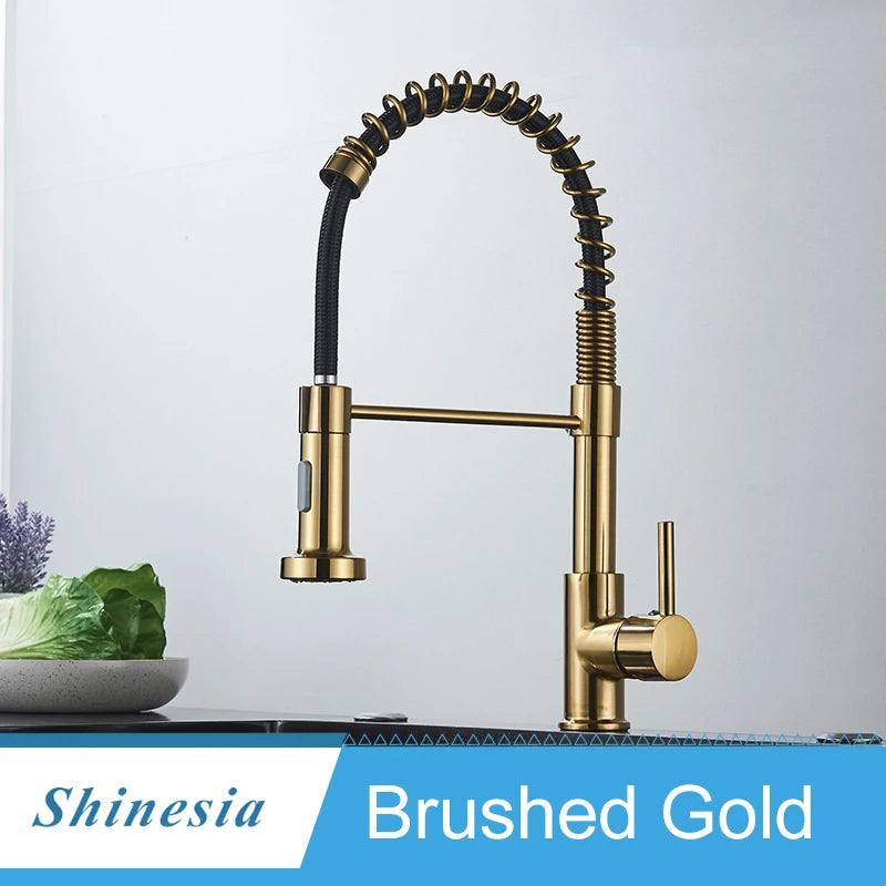 Shinesia Brushed Nickel Kitchen Faucet Deck Mounted Mixer Tap 360 Rotation Stream Sprayer Nozzle Kitchen Sink Hot Cold Taps
