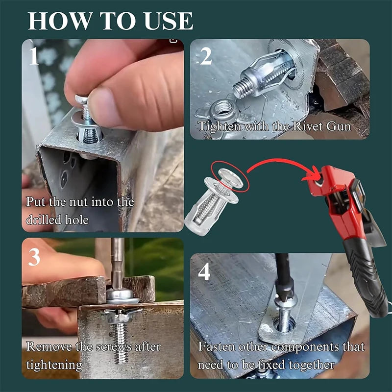 91 Pcs Expansion Screw Petal Nut, M4 M5 M6 Jack Nuts with Heavy-Duty Rivet Gun, Petal Shape Metal Nut with Screws Assembly