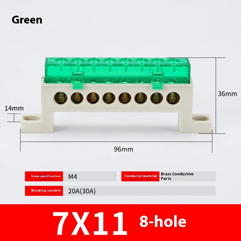 Zero Wire Terminal 3/4/5/6/7/10-Hole Distribution Box Terminal Block Dustproof Ground Copper Bar Bridge Type Busbar With Cover