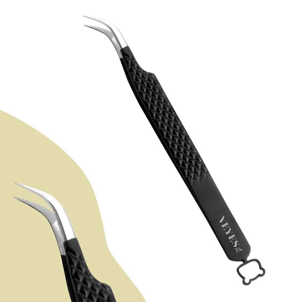 Eyelash Extensions Tweezers Noir N°1 - Fiber Lash Tweezer Veyelash Professional 90 Degree Tweezers for Volume Stainless Steel