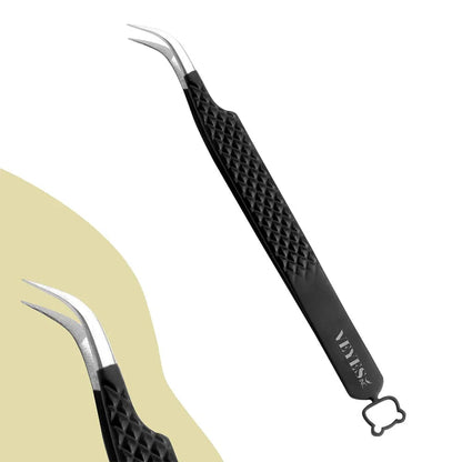 Eyelash Extensions Tweezers Noir N°1 - Fiber Lash Tweezer Veyelash Professional 90 Degree Tweezers for Volume Stainless Steel