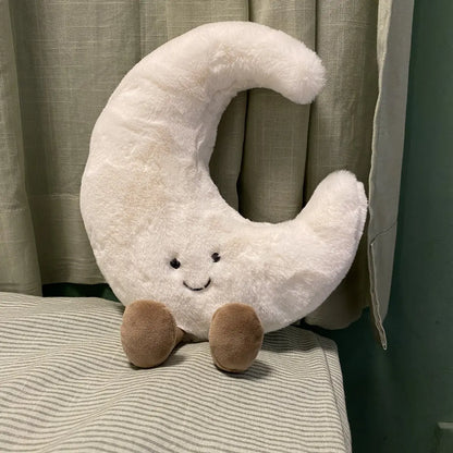 Deer INS Moon And Sun Plush Doll Stuffed Cartoon Cuddly Kawaii Sky Pillow with Legs Sitting Decor Pillow For Bedroom Sofa Chair
