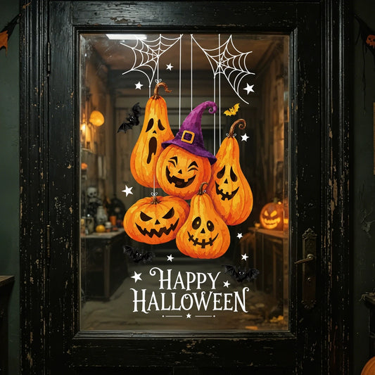 Window Clings PVC Static Film Halloween Decor Stickers Reusable No Glue Pumpkin Witch Bat for Storefront Party Home Decoration