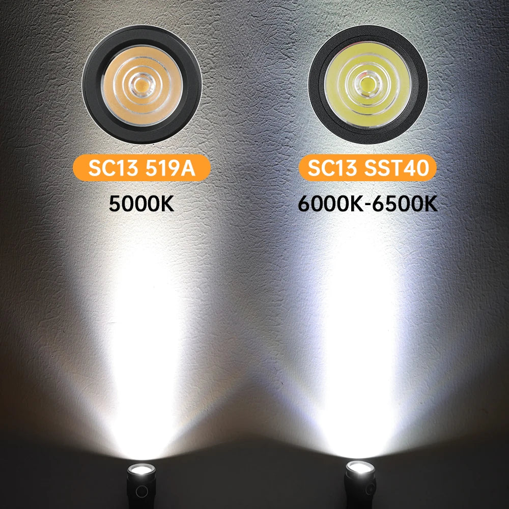 Sofirn Mini SC13 SST40 LED 1300lm Tactical 18350 Rechargeable Flashlight 6000K Keychain Light with Magnetic