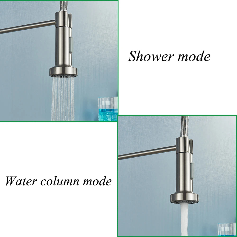 Brushed Nickel Kitchen Faucet Sink Faucet One Handle Spring Hot and Cold Water Tap Deck Mounted  Stream Sprayer Stainless Steel