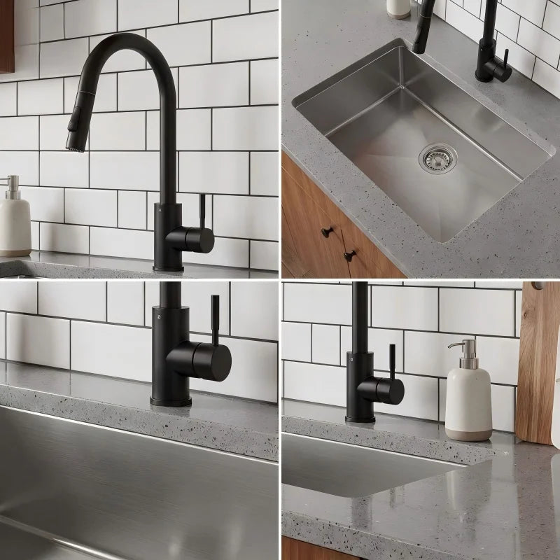 Matte Black Pull Out Kitchen Faucet Single Handle Two Spray Function Mixer Tap Hot Cold Water Deck Mounted Kitchen Water Tap