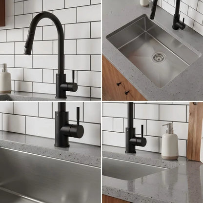 Matte Black Pull Out Kitchen Faucet Single Handle Two Spray Function Mixer Tap Hot Cold Water Deck Mounted Kitchen Water Tap