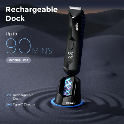 Electric Body Hair Trimmer,Groin Trimmer Ceramic Blade, Waterproof Wet/Dry Groomer, USB Recharge Dock, Men’s Wireless Ball Shaver,LED Display