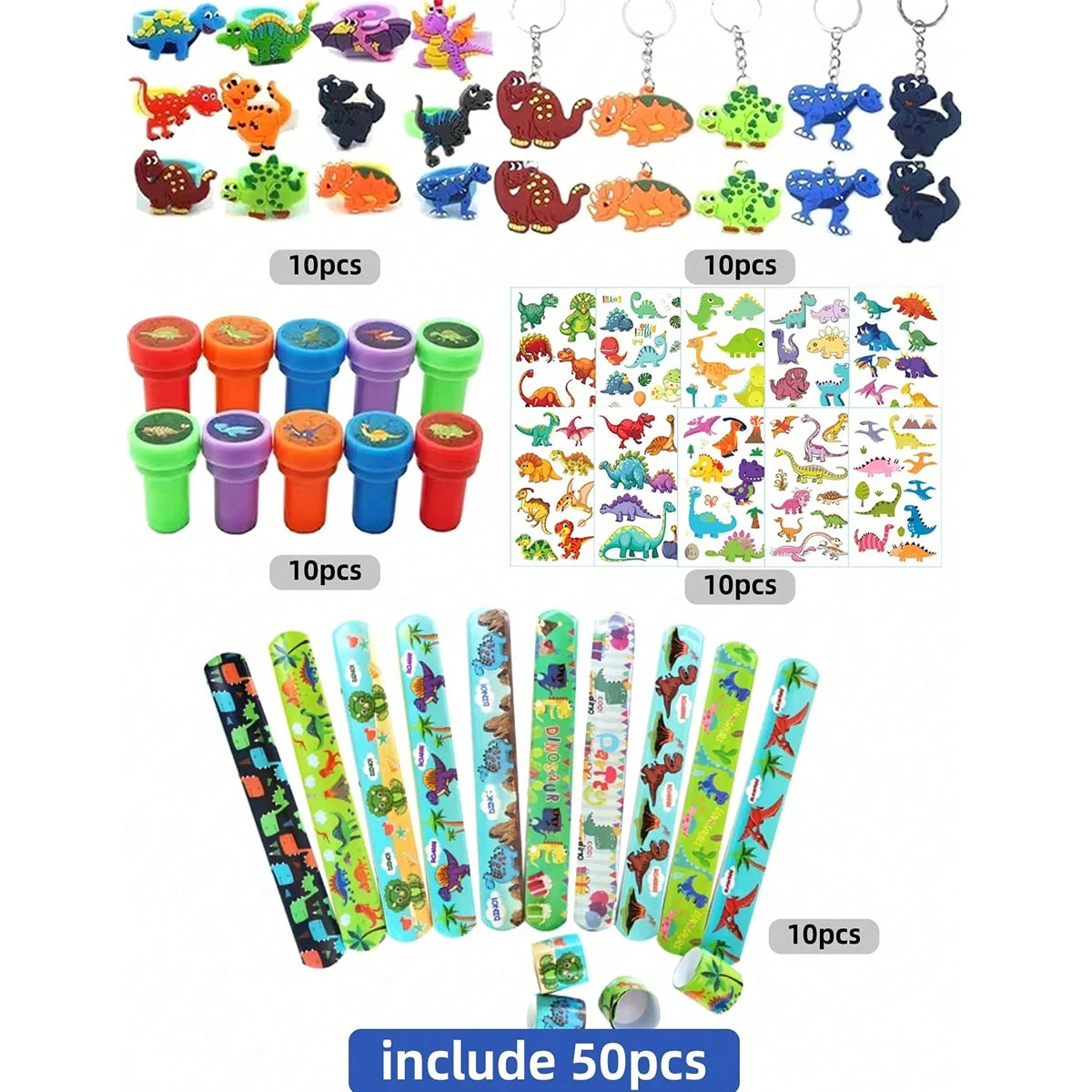 Dinosaur Party Favors Slap Bracelets Straws Rings Key Chains for Kids Birthday Gifts Girl Boy Toys Dinosaur Themed Supplies