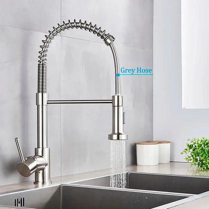 Spring Brushed Nickel Kitchen Faucet Deck Mounted Mixer Tap 360 Degree Rotation Stream Sprayer Nozzle Kitchen Sink Hot Cold Taps